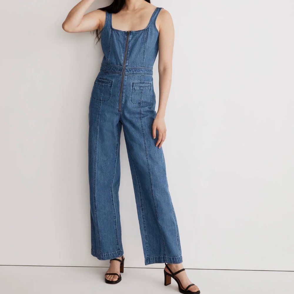 Madewell Denim Seamed Zip-Up Jumpsuit in Laurelhurst Wash